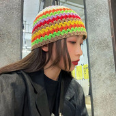 2022-es új, kézzel szőtt, retro szivárványos horog virág sapka női divat varrás, légáteresztő kupola nyári halász sapka