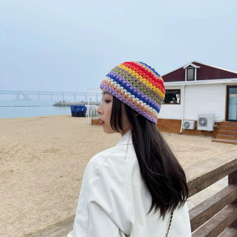 2022-es új, kézzel szőtt, retro szivárványos horog virág sapka női divat varrás, légáteresztő kupola nyári halász sapka