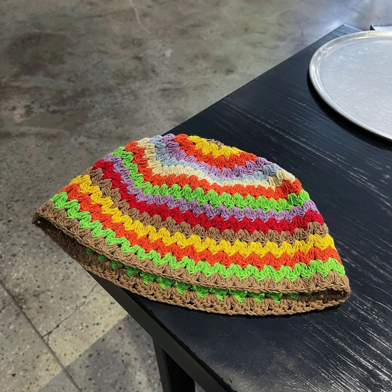 2022-es új, kézzel szőtt, retro szivárványos horog virág sapka női divat varrás, légáteresztő kupola nyári halász sapka
