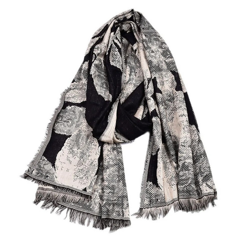 Modni šal s cvjetnim uzorkom od zmijske kože, hladni pamučni šal od viskoze s resama, ležeran, topao dugi šal, zimski prigušivač 65x190 cm