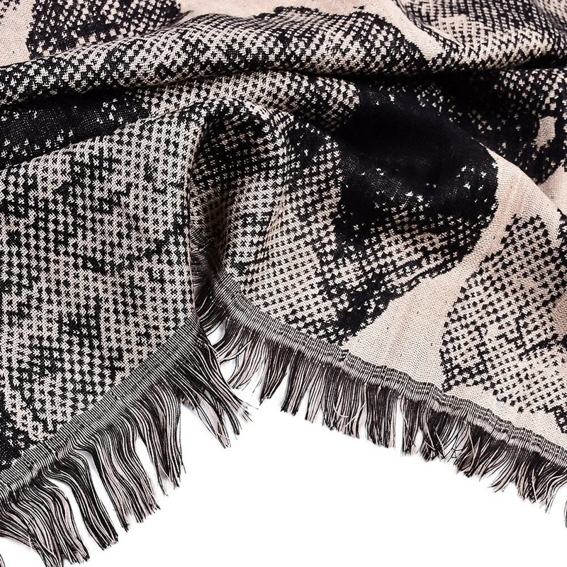 Modni šal s cvjetnim uzorkom od zmijske kože, hladni pamučni šal od viskoze s resama, ležeran, topao dugi šal, zimski prigušivač 65x190 cm