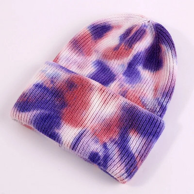 Unisex Cool Winter Muškarci Žene Gradient Tie Dye šešir Skullies Beanies Akrilno rastezljivo pletivo Sport otporan na vjetar Topla kratka melon kapa R80