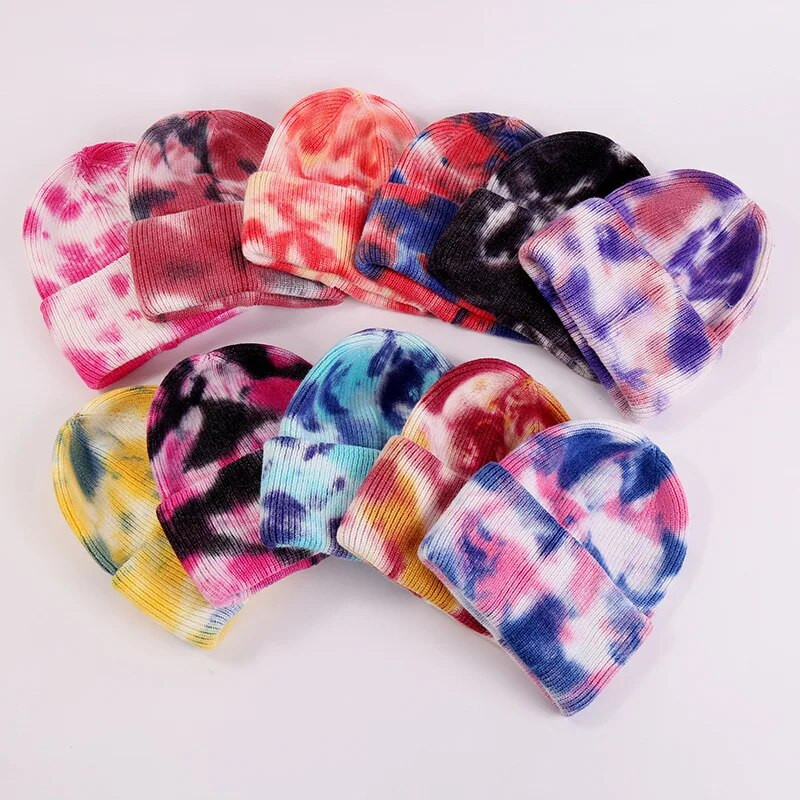 Unisex Cool Winter Muškarci Žene Gradient Tie Dye šešir Skullies Beanies Akrilno rastezljivo pletivo Sport otporan na vjetar Topla kratka melon kapa R80