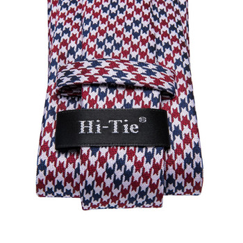 Hi-tie Κόκκινη ανδρική γραβάτα Houndstooth καρό Μασίφ πολυτελή μεταξωτή γραβάτα Επίσημες γραβάτες φόρεμα Ναυτικό Γάμος επιχείρηση για άνδρες Δώρα για άνδρες