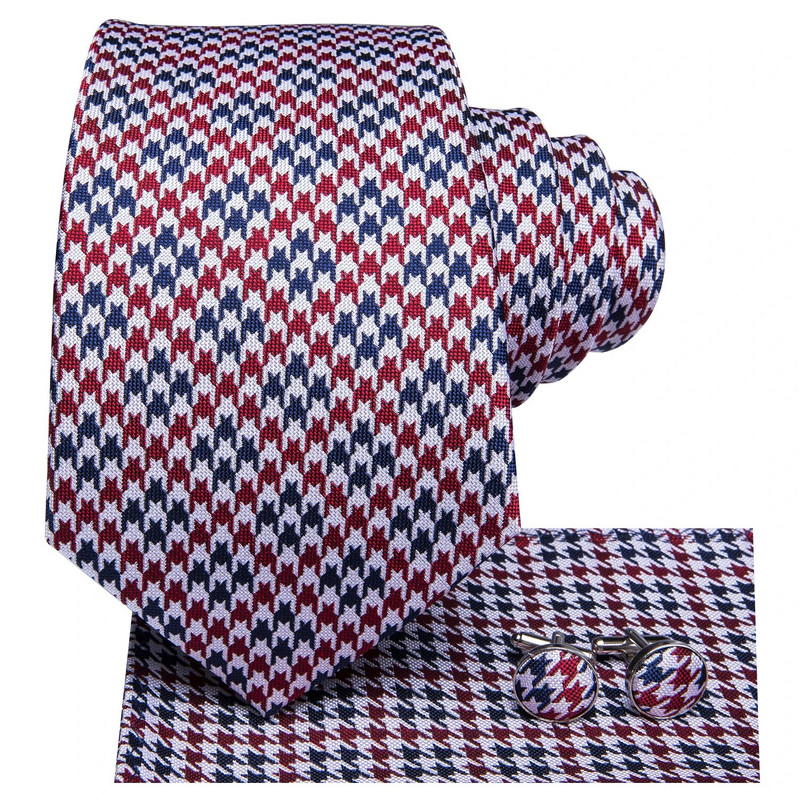 Hi-Tie Crvena muška kravata Houndstooth Karirana Jednobojna Luksuzna svilena kravata Svečane haljine Kravate Mornarsko plave vjenčanice Poslovni darovi za muškarce