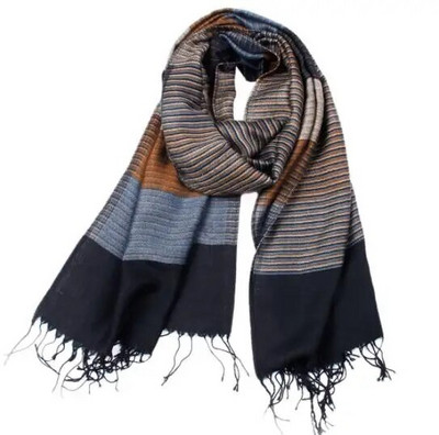 Új csíkos férfi téli sál divat fonallal festett meleg orosz kendős sálak rojtos csíkos bojt viszkóz pamut keverék hosszú sál