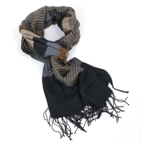 Új csíkos férfi téli sál divat fonallal festett meleg orosz kendős sálak rojtos csíkos bojt viszkóz pamut keverék hosszú sál