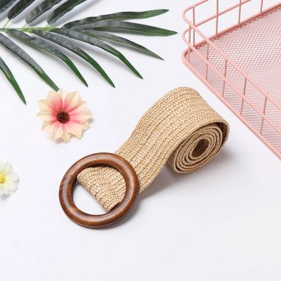 Ženska ležerna široka okrugla drvena kopča Slamnati remen PP slamnati modni elastični lanac u struku Haljina Remen Košulja Nakit za tijelo Ogrlica