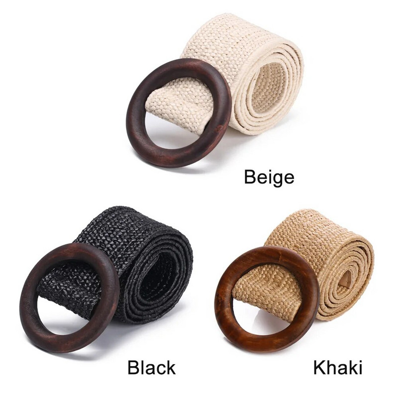 Ženska ležerna široka okrugla drvena kopča Slamnati remen PP slamnati modni elastični lanac u struku Haljina Remen Košulja Nakit za tijelo Ogrlica