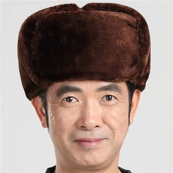 2023 Нови руски шапки за възрастни Мъжки 100% естествена естествена овча кожа кожени шапки бомбардировач Мъжки ежедневни зимни топли кожени шапки от овча кожа