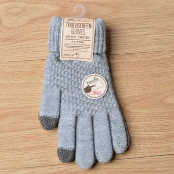 Зимни ръкавици със сензорен екран Жени Мъже Топли еластични плетени ръкавици Имитация на вълна Пълен пръст Guantes Женски плетени на една кука Luvas Thicken