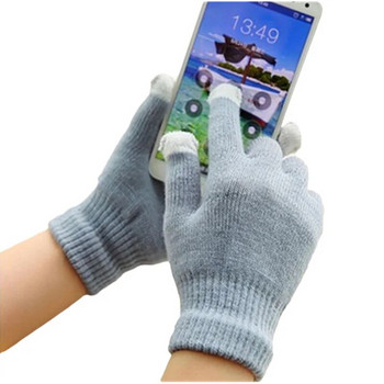 Нови зимни ръкавици със сензорен екран Жени Мъже Топли еластични плетени ръкавици Имитация на вълна Пълен пръст Guantes Женски плетени на една кука Удебелени
