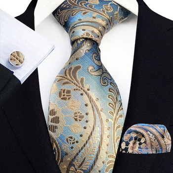 100% μεταξωτές φλοράλ μπλε γραβάτες για άντρες Γαμήλιο πάρτι Business Man Tie Μαντήλι Καρφίτσα Μανικετόκουμπα Σετ Ανδρικά Αξεσουάρ Gravata