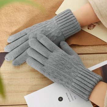 Нови мъжки топли ръкавици с пълни пръсти Зимни ръкавици със сензорен екран плюс поларени ръкавици Женски удебелени вълнени плетени ръкавици за колоездене