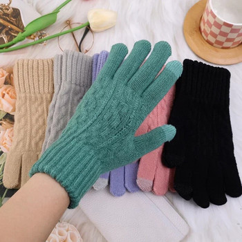 Нови мъжки топли ръкавици с пълни пръсти Зимни ръкавици със сензорен екран плюс поларени ръкавици Женски удебелени вълнени плетени ръкавици за колоездене