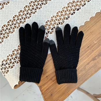 Γάντια χειμωνιάτικης οθόνης Γυναικείες άντρες Ζεστό ελαστικό πλεκτό γάντια απομίμηση μαλλί Full Finger Guantes Γυναικείο κροσέ Luvas Thicken