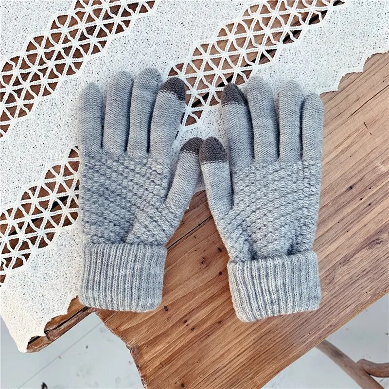Zimske rukavice za zaslon Žene Muškarci Tople rastezljive pletene rukavice od imitacije vune Puni prsti Guantes Ženske heklane luvas Thicken