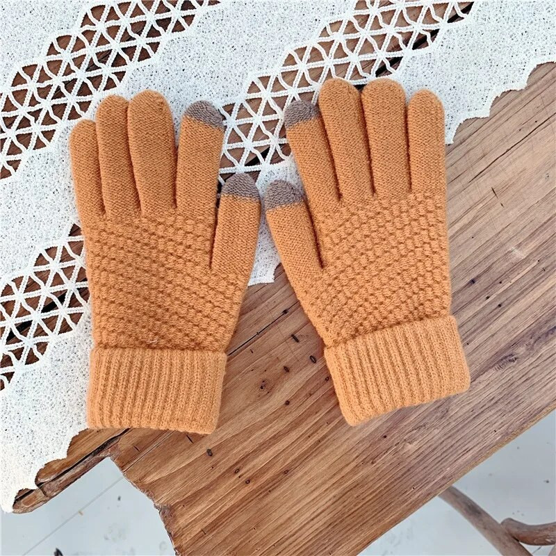 Zimske rukavice za zaslon Žene Muškarci Tople rastezljive pletene rukavice od imitacije vune Puni prsti Guantes Ženske heklane luvas Thicken