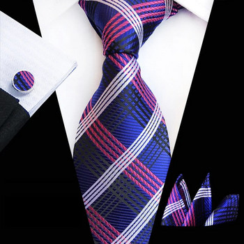 Ανδρικό ριγέ διαμαντένιο δικτυωτό επίσημο κοστούμι τριών τεμαχίων που περιλαμβάνει μανικετόκουμπα με πετσέτα τσέπης με γραβάτα