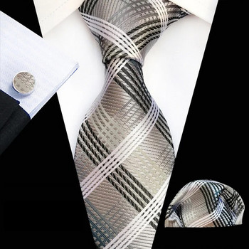 Ανδρικό ριγέ διαμαντένιο δικτυωτό επίσημο κοστούμι τριών τεμαχίων που περιλαμβάνει μανικετόκουμπα με πετσέτα τσέπης με γραβάτα
