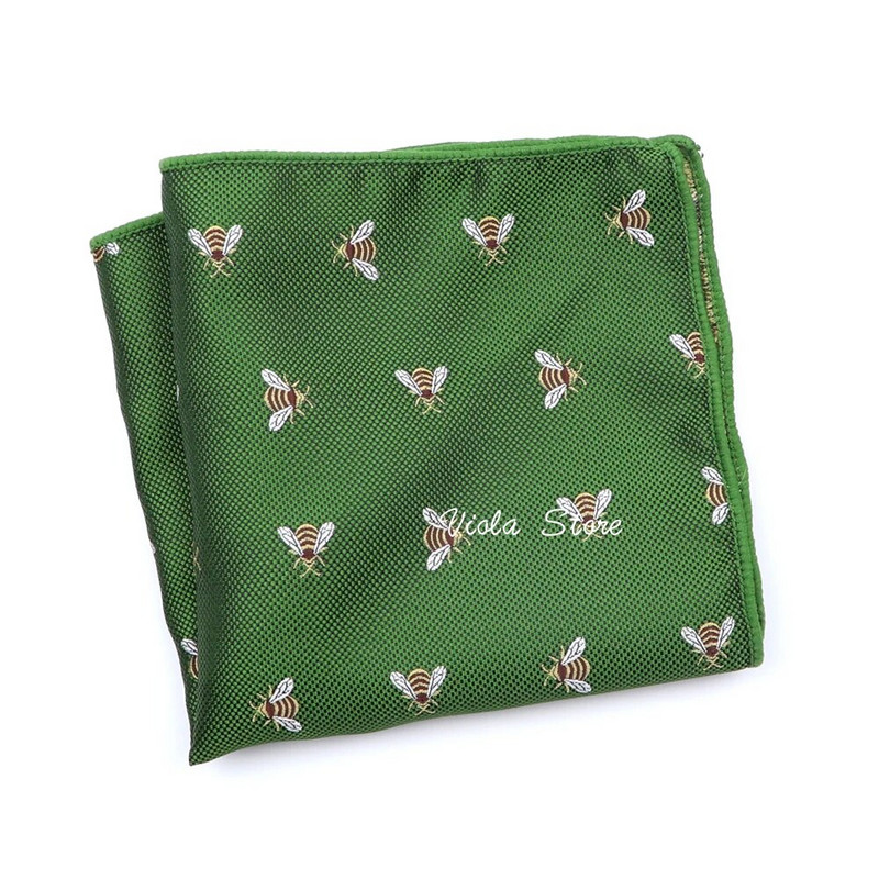 Modes Hot Cute Bee žakarda kabatlakats 22cm poliestera vīriešu kabatas kvadrātveida tumši zaļš smokinga uzvalks kāzu ballītes aksesuāra dāvana