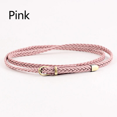 Akciós kiárusítás Kiváló minőségű fonott bőröv, női vékony deréköv, női PU bőr szíj csatcsat Női ruha keskeny övek