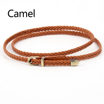 Akciós kiárusítás Kiváló minőségű fonott bőröv, női vékony deréköv, női PU bőr szíj csatcsat Női ruha keskeny övek