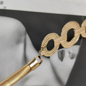 Моден еластичен колан със златна верижка Дизайнерски колани със стрази за жени Висококачествена луксозна рокля с еластична лента на талията Metal Riem