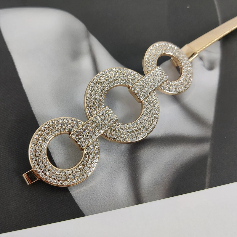 Modni elastični pojas sa zlatnim lancem Dizajnerski pojasevi od vještačkog kamena za žene Visokokvalitetni luksuzni brend, rastezljiva haljina s pojasom Metalni riem