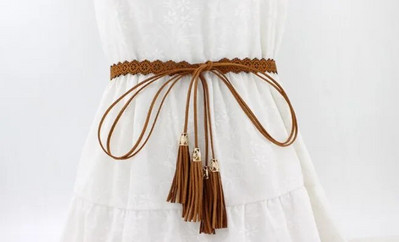 Modni ženski jednobojni pleteni remen s resicama 2020. Nove boho djevojke s tankim strukom, pleteni pojasevi za haljine, pojasevi, dodaci