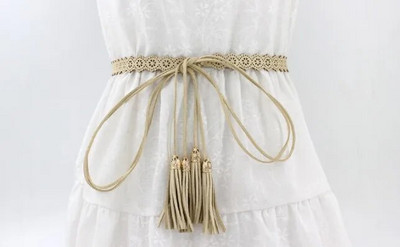 Modni ženski jednobojni pleteni remen s resicama 2020. Nove boho djevojke s tankim strukom, pleteni pojasevi za haljine, pojasevi, dodaci