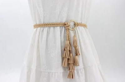 Modni ženski jednobojni pleteni remen s resicama 2020. Nove boho djevojke s tankim strukom, pleteni pojasevi za haljine, pojasevi, dodaci