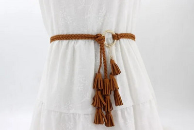 Modni ženski jednobojni pleteni remen s resicama 2020. Nove boho djevojke s tankim strukom, pleteni pojasevi za haljine, pojasevi, dodaci