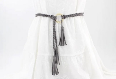 Modni ženski jednobojni pleteni remen s resicama 2020. Nove boho djevojke s tankim strukom, pleteni pojasevi za haljine, pojasevi, dodaci