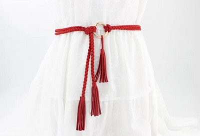 Modni ženski jednobojni pleteni remen s resicama 2020. Nove boho djevojke s tankim strukom, pleteni pojasevi za haljine, pojasevi, dodaci