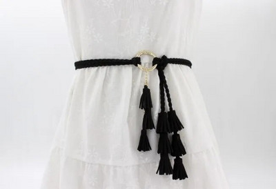 Modni ženski jednobojni pleteni remen s resicama 2020. Nove boho djevojke s tankim strukom, pleteni pojasevi za haljine, pojasevi, dodaci