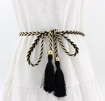 Modni ženski jednobojni pleteni remen s resicama 2020. Nove boho djevojke s tankim strukom, pleteni pojasevi za haljine, pojasevi, dodaci