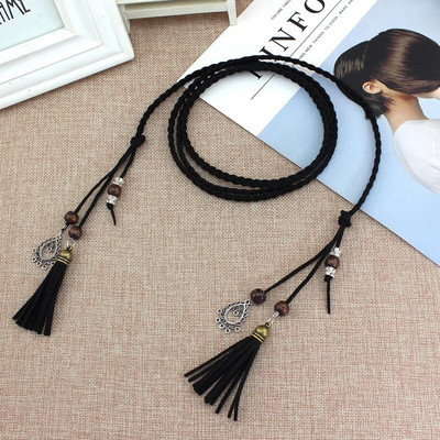 Modni ženski jednobojni pleteni remen s resicama 2020. Nove boho djevojke s tankim strukom, pleteni pojasevi za haljine, pojasevi, dodaci