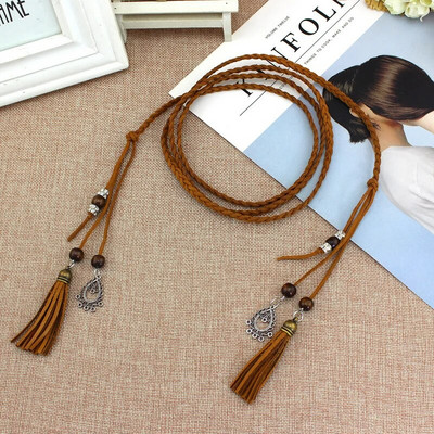 Modni ženski jednobojni pleteni remen s resicama 2020. Nove boho djevojke s tankim strukom, pleteni pojasevi za haljine, pojasevi, dodaci