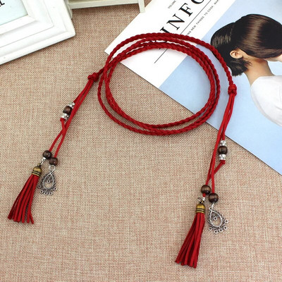 Modni ženski jednobojni pleteni remen s resicama 2020. Nove boho djevojke s tankim strukom, pleteni pojasevi za haljine, pojasevi, dodaci