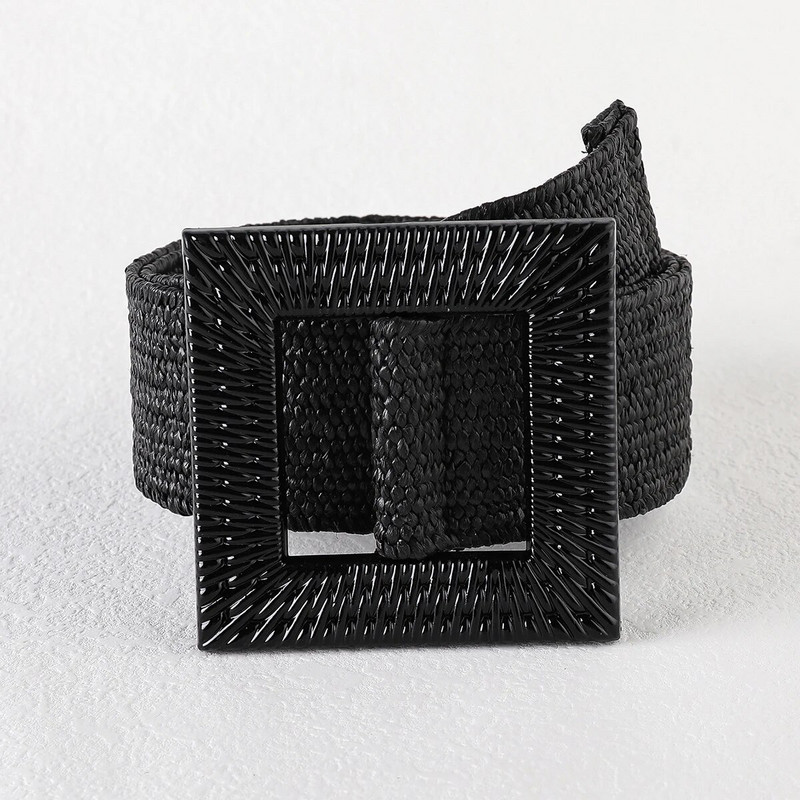 Novi ženski crni elastični pleteni pojasevi u boemskom stilu 2023. PP slamnati remen sa širokim pojasom Ženska dizajnerska ljetna haljina