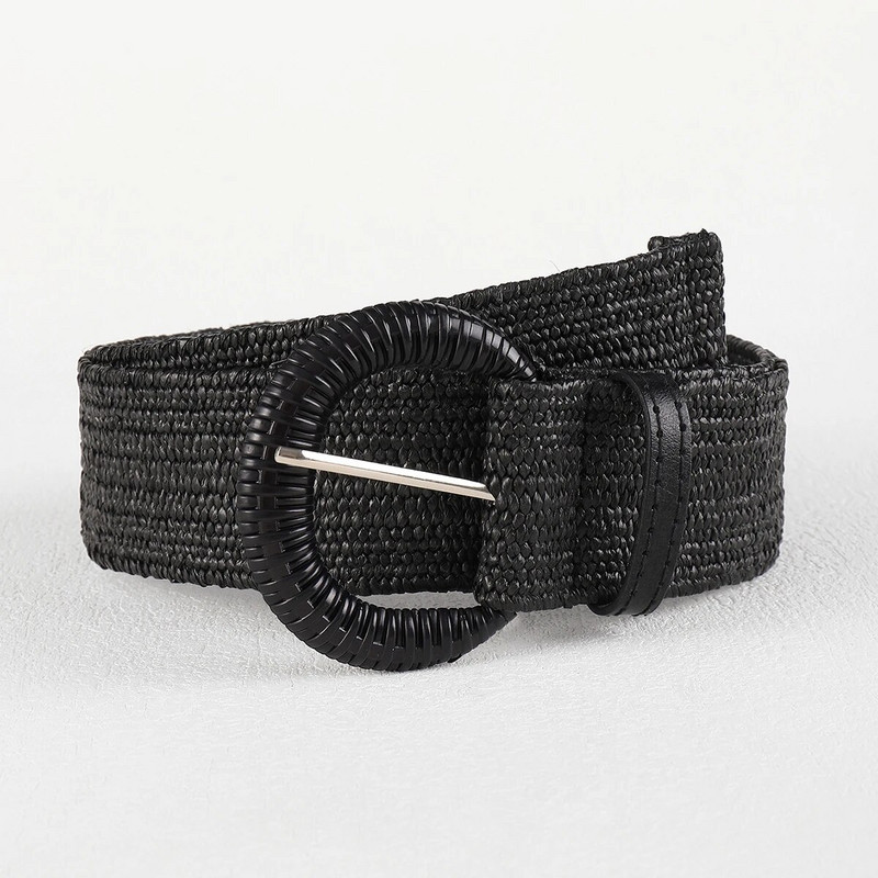 Novi ženski crni elastični pleteni pojasevi u boemskom stilu 2023. PP slamnati remen sa širokim pojasom Ženska dizajnerska ljetna haljina