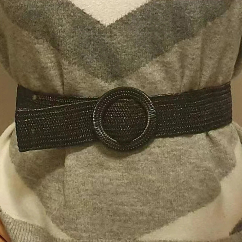 Novi ženski crni elastični pleteni pojasevi u boemskom stilu 2023. PP slamnati remen sa širokim pojasom Ženska dizajnerska ljetna haljina