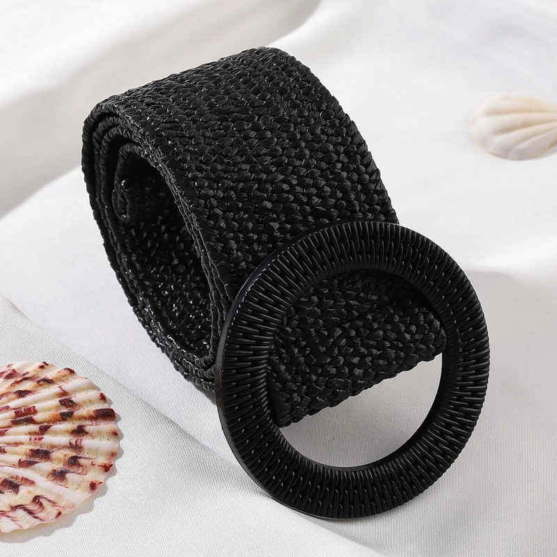 Novi ženski crni elastični pleteni pojasevi u boemskom stilu 2023. PP slamnati remen sa širokim pojasom Ženska dizajnerska ljetna haljina