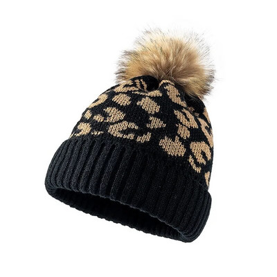 Ziemas Leoparda Trikotāžas Cepures Sievietēm Vīriešu Modes Mākslīgās kažokādas Pom Beanie Cepure Āra Bieza Silta Motora pārsega adīta Cepure Slēpošanas cepures Chapeau