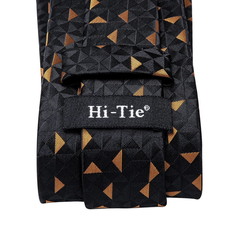 Hi-Tie crno-zlatna nova svilena vjenčana kravata za muškarce Set dugmadi za manžete Modni dizajnerski poklon za muškarce Kravata za poslovnu zabavu