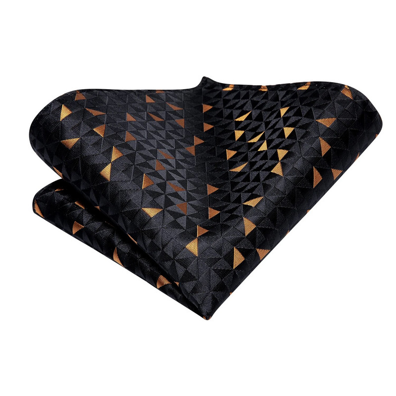 Hi-Tie crno-zlatna nova svilena vjenčana kravata za muškarce Set dugmadi za manžete Modni dizajnerski poklon za muškarce Kravata za poslovnu zabavu