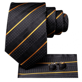 Μαύρο χρυσό ριγέ μεταξωτή γαμήλια γραβάτα για άντρες Δώρο ανδρική γραβάτα Handky μανικετόκουμπα Σετ μόδας για επαγγελματικό πάρτι Dropship Hi-Tie Design