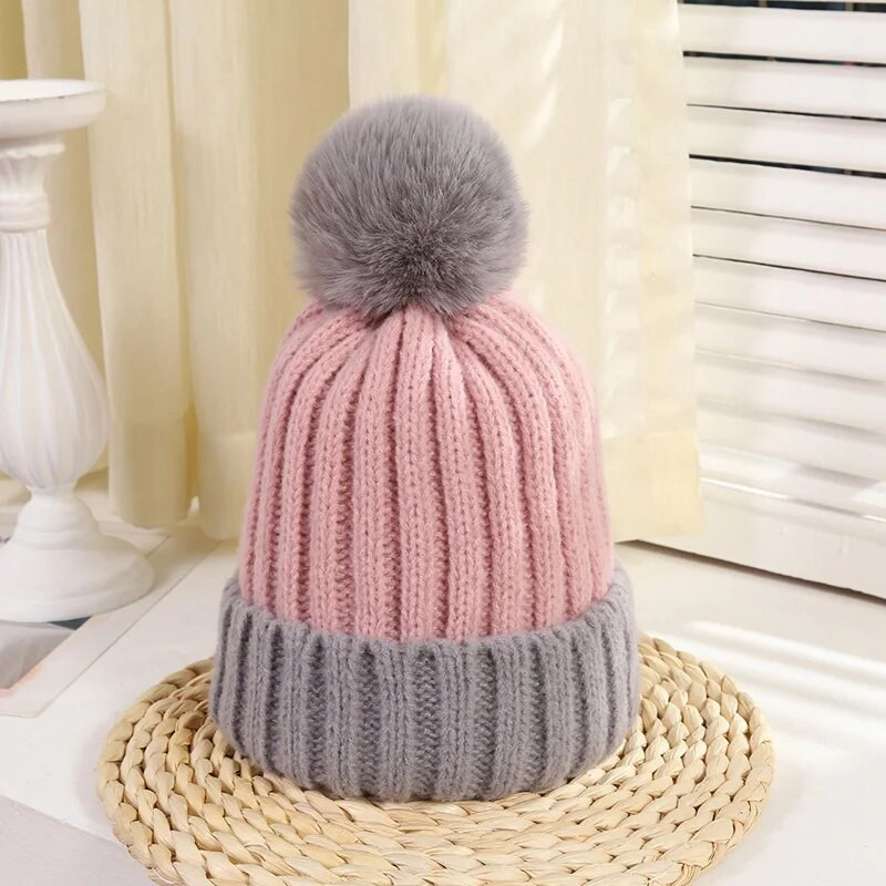 Korejska verzija ušivenih boja za vanjsku upotrebu koja održava toplinu šešir s pompom jesen zima podebljana ženska pletena kapa kapa