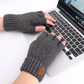 Ръкавици с половин пръст за мъже зимни топли и студени теч пет пръста двойка студентки плетени вълнени пишат
